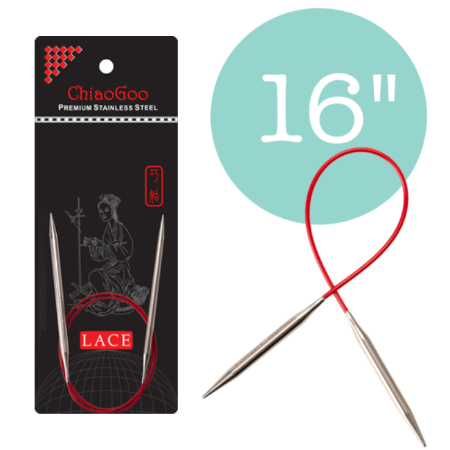 ChiaoGoo Stainless Steel 16 Red Lace Circular Knitting Needles