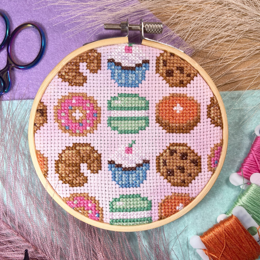 Poms & Knots Cross Stitch Kit - Bake Shop Sampler