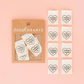 Sarah Hearts Woven Labels | Thanks I Made It Heart White